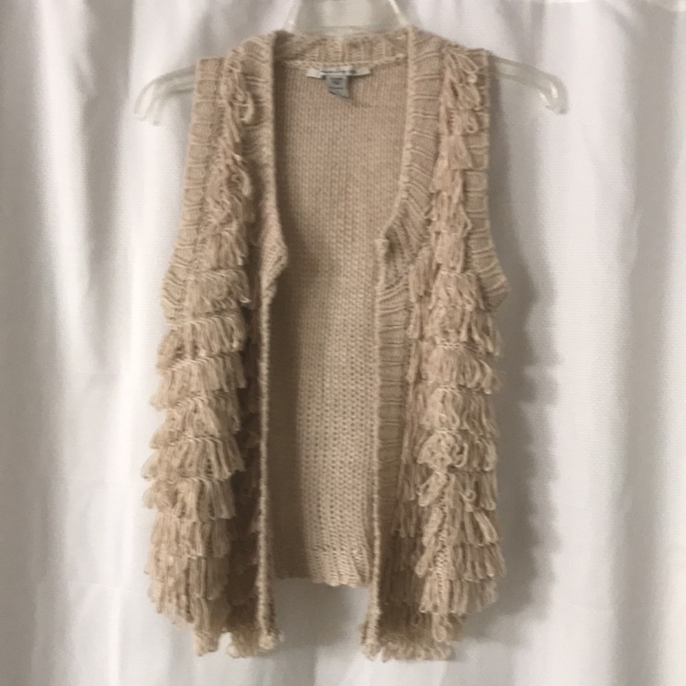 American Rag Beige Knitted Shag Fringe Cardigan - Picture 2 of 7